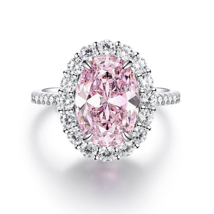 Sterling Silver Pink Diamond Egg-Shaped Ring