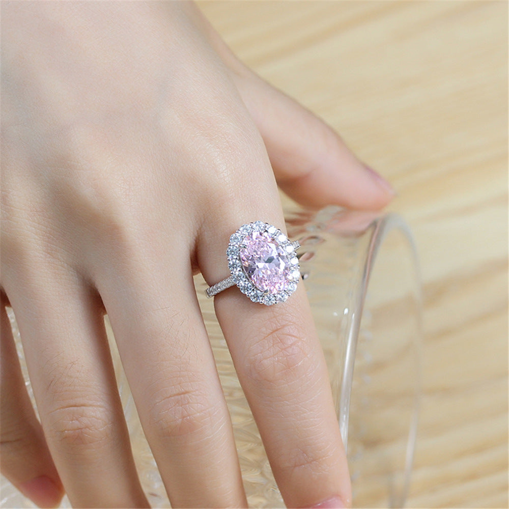 Sterling Silver Pink Diamond Egg-Shaped Ring
