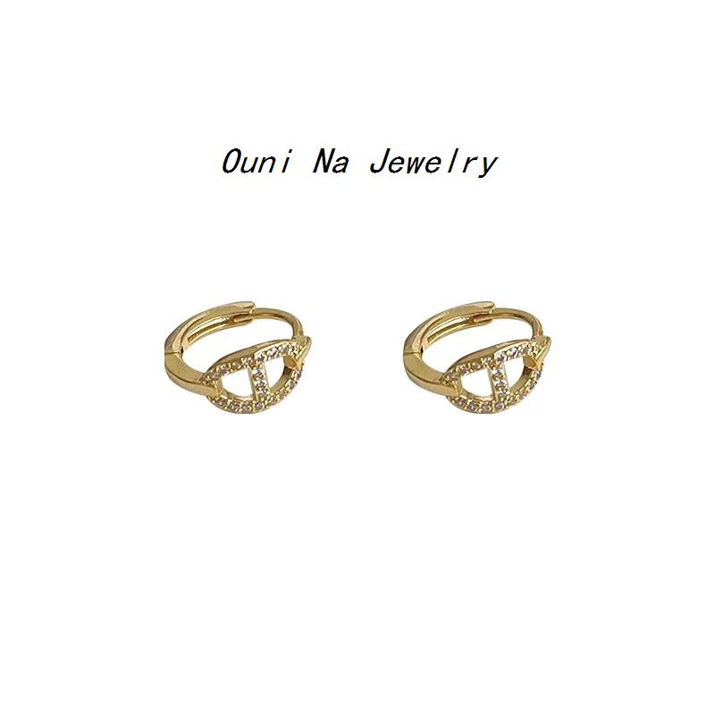 Sterling Silver Plated Gold Pig Nose Diamond Earrings