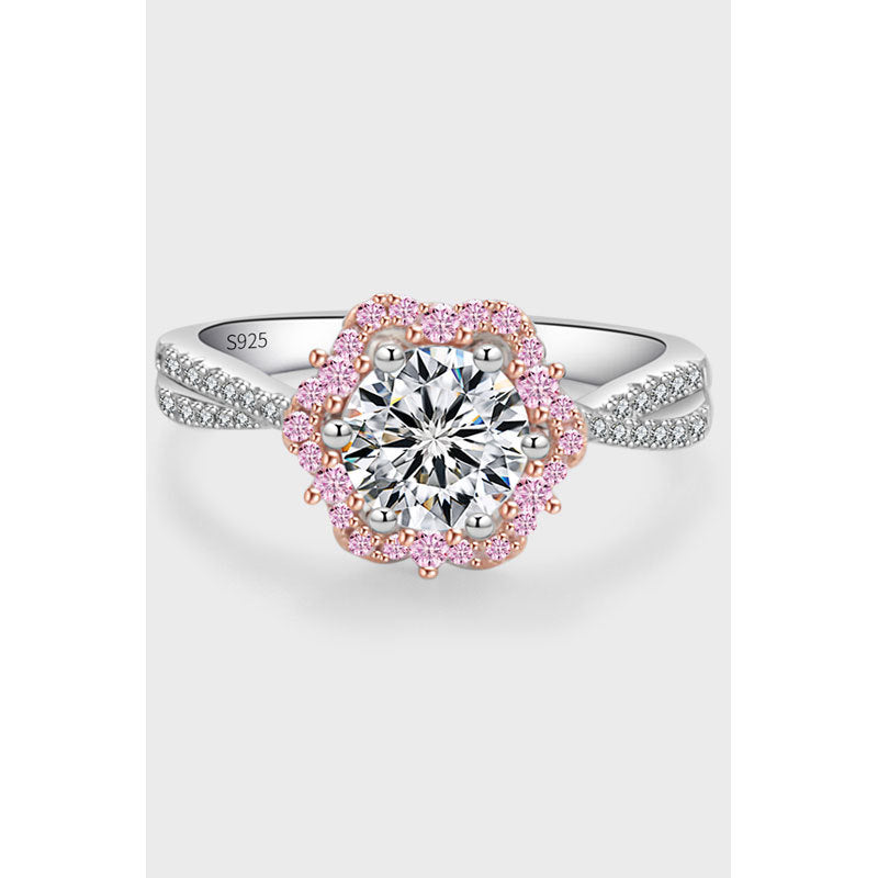 Sterling Silver Princess Flower Ring with Moissanite