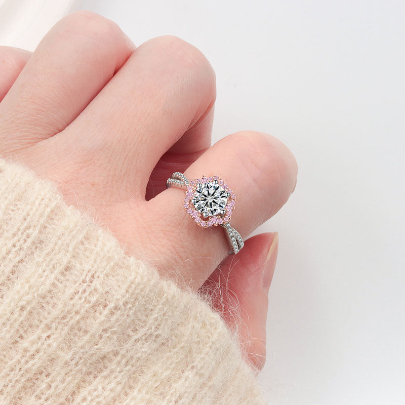 Sterling Silver Princess Flower Ring with Moissanite