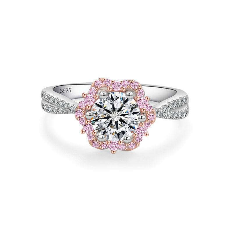 Sterling Silver Princess Flower Ring with Moissanite