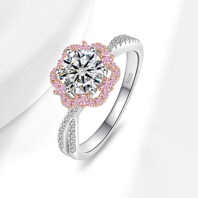Sterling Silver Princess Flower Ring with Moissanite