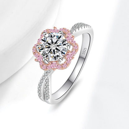 Sterling Silver Princess Flower Ring with Moissanite
