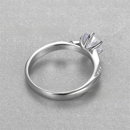 Sterling Silver S925 1-Carat Zircon Women's Six-Claw Ring