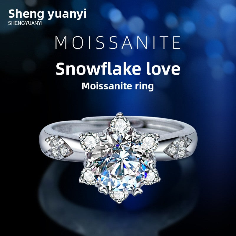 Sterling Silver Snowflake Moissanite Adjustable Ring