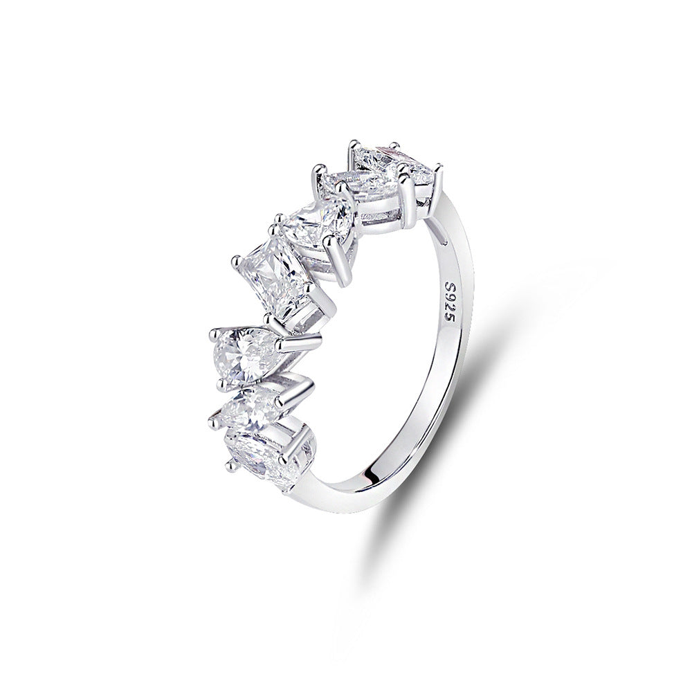 Sterling Silver Teardrop-Shaped Pavé Ring for Women