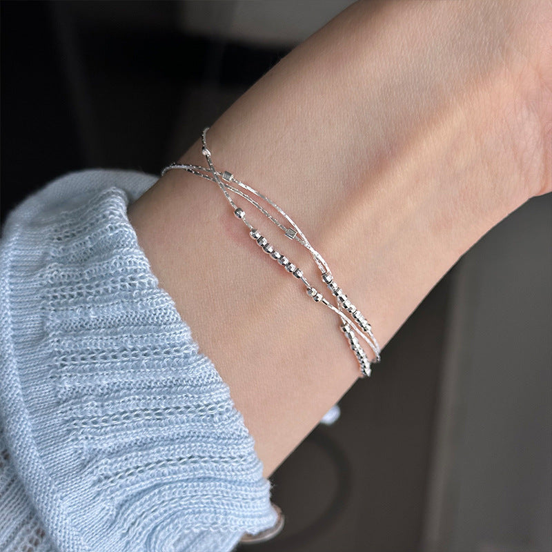 Sterling Silver Three Layer Bead Bracelet for Women