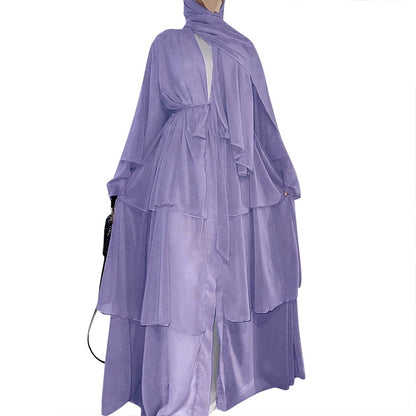stitching three-layer chiffon elegant cardigan dress robe