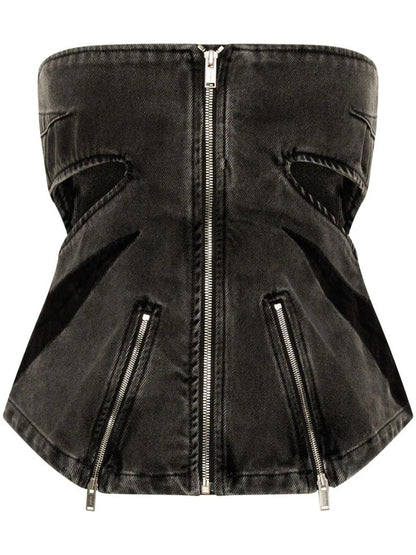 Stitching Tube Top Stretch Washed Jeans