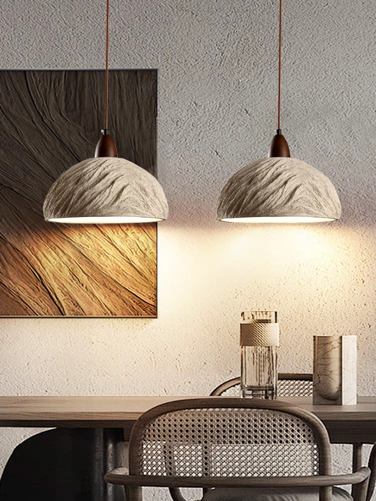 Stone Pendant Light with Wood Accent