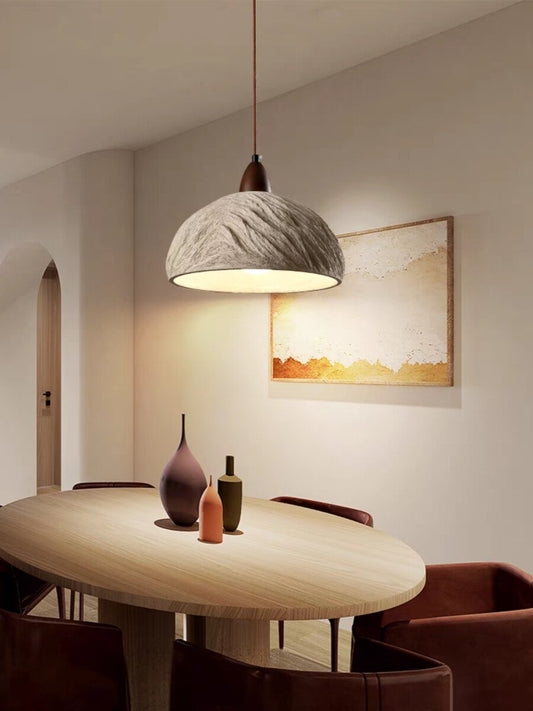 Stone Pendant Light with Wood Accent