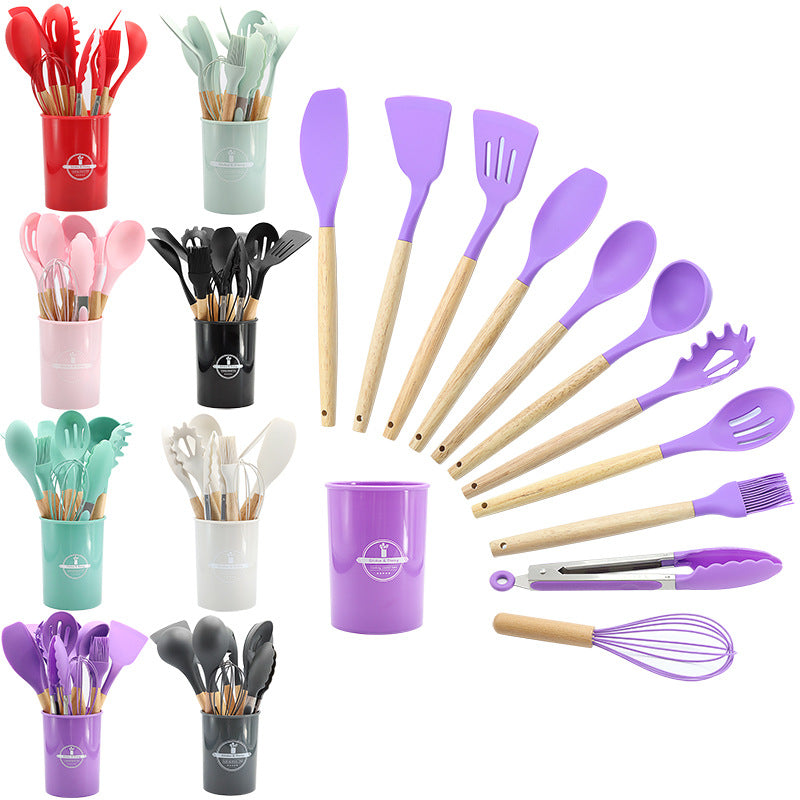 Storage bucket with silicone kitchenware set of 11 pieces
