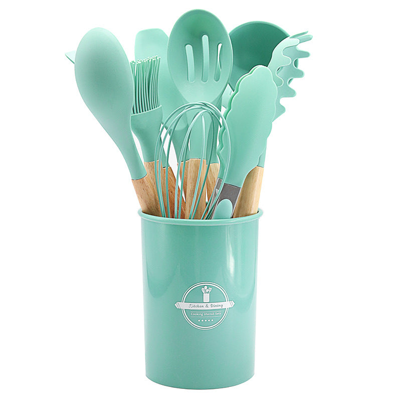 Storage bucket with silicone kitchenware set of 11 pieces