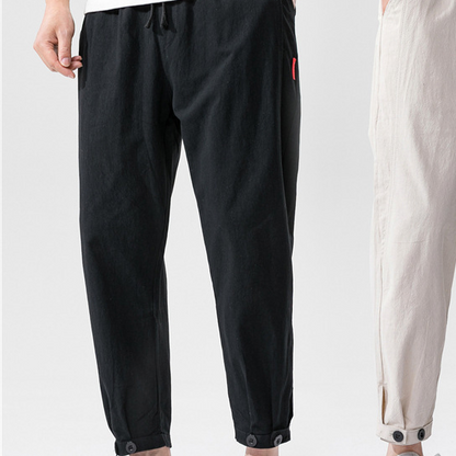 Straight Casual Trousers Loose Linen Cropped Sports Men's Pants