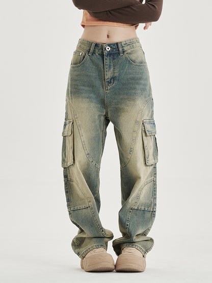 Straight-cut distressed jeans