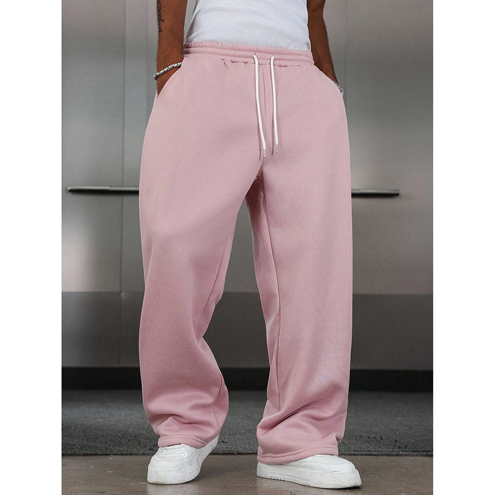 Straight-cut sports drawstring jogger pants