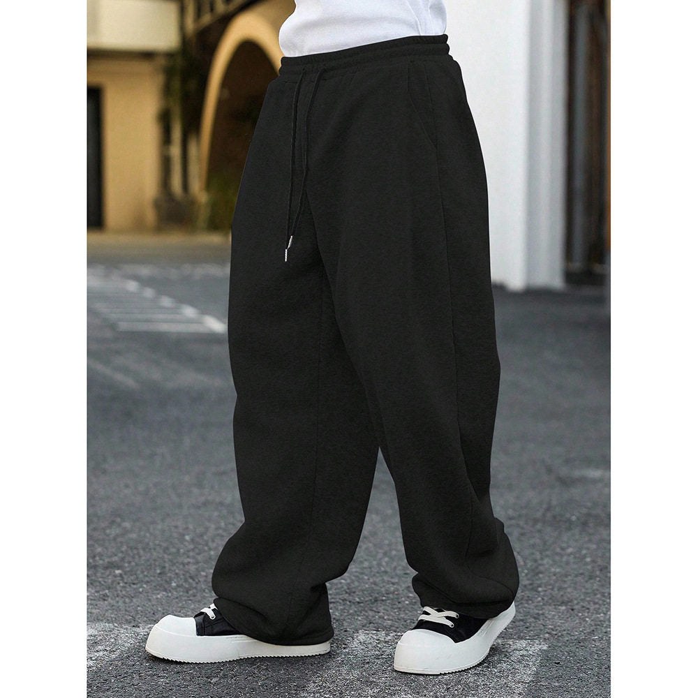 Straight-cut sports drawstring jogger pants