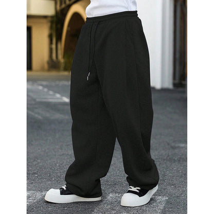 Straight-cut sports drawstring jogger pants