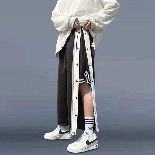 Straight-leg button-fly sweatpants