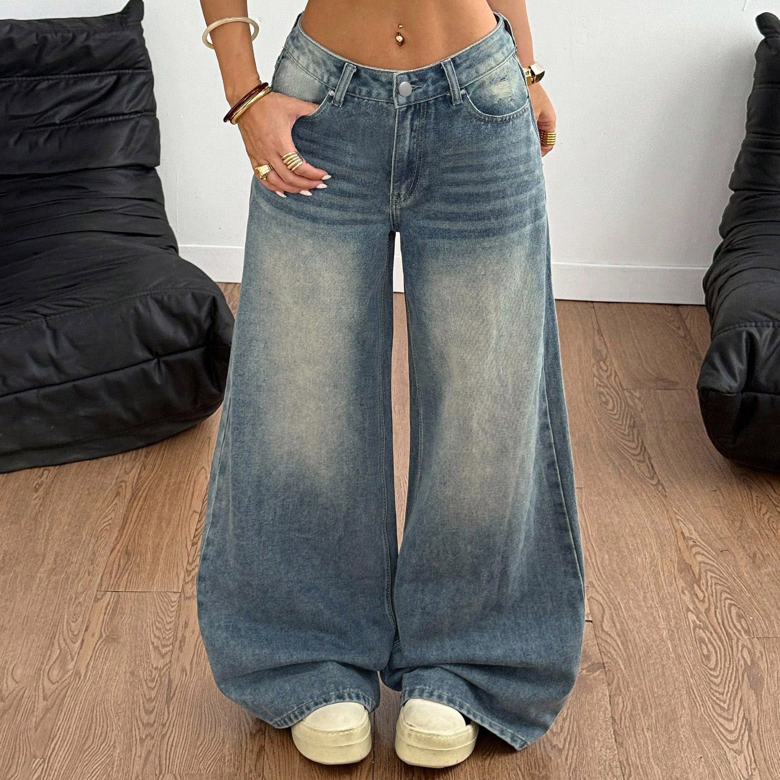 Straight-leg casual floor-length pants