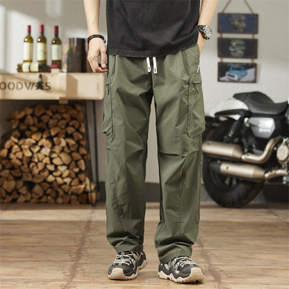 Straight Leg Casual Trousers with Drawstring Waist