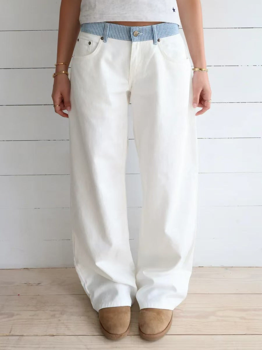 Straight Leg Color Block Jeans