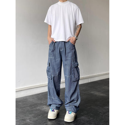 Straight Leg Denim Jeans with Multi-Pockets