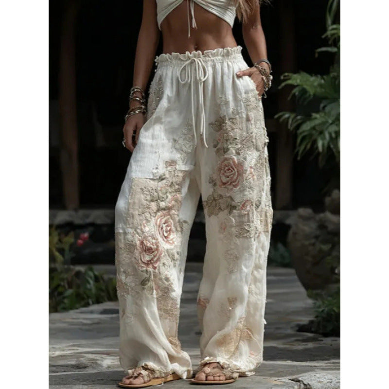 Straight Leg Floral Print Trousers