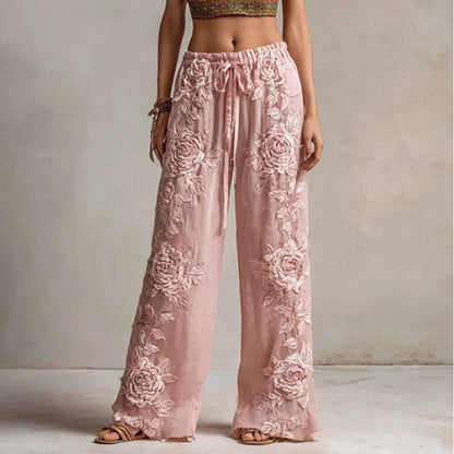 Straight Leg Floral Print Trousers