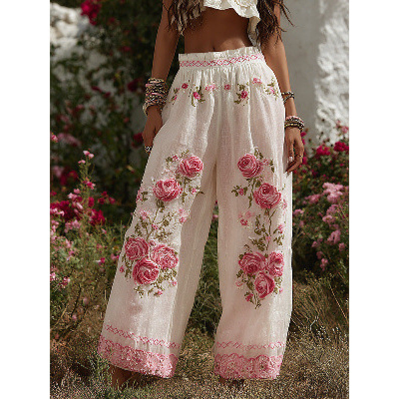 Straight Leg Floral Print Trousers