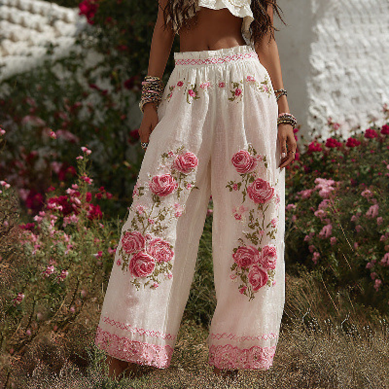 Straight Leg Floral Print Trousers