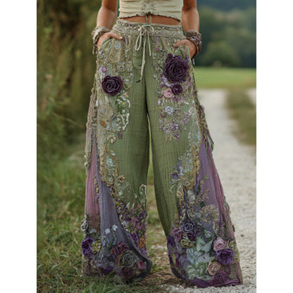 Straight Leg Floral Print Trousers