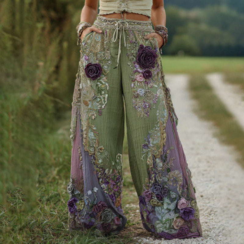 Straight Leg Floral Print Trousers