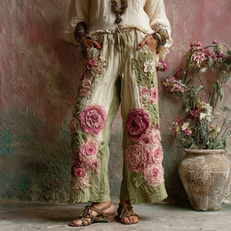 Straight Leg Floral Print Trousers