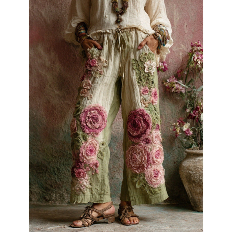 Straight Leg Floral Print Trousers