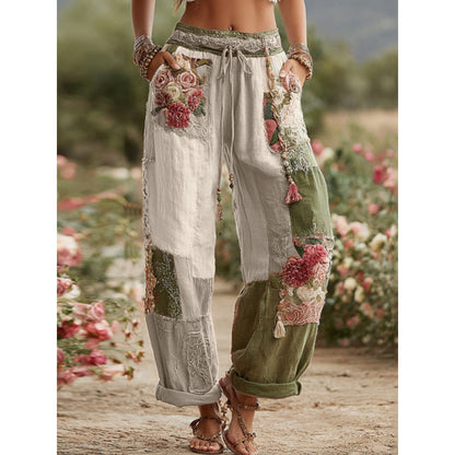Straight Leg Floral Print Trousers