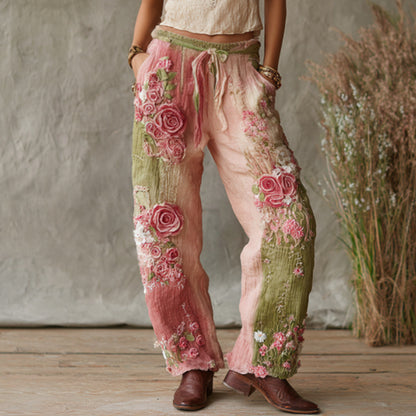 Straight Leg Floral Print Trousers