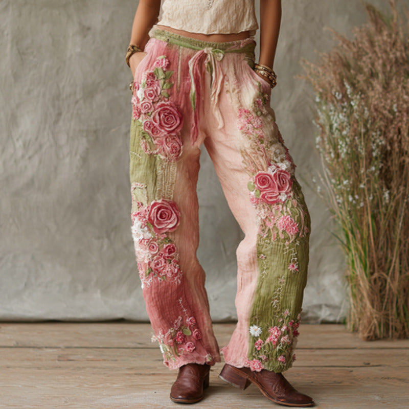 Straight Leg Floral Print Trousers