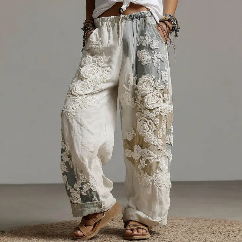 Straight Leg Floral Print Trousers