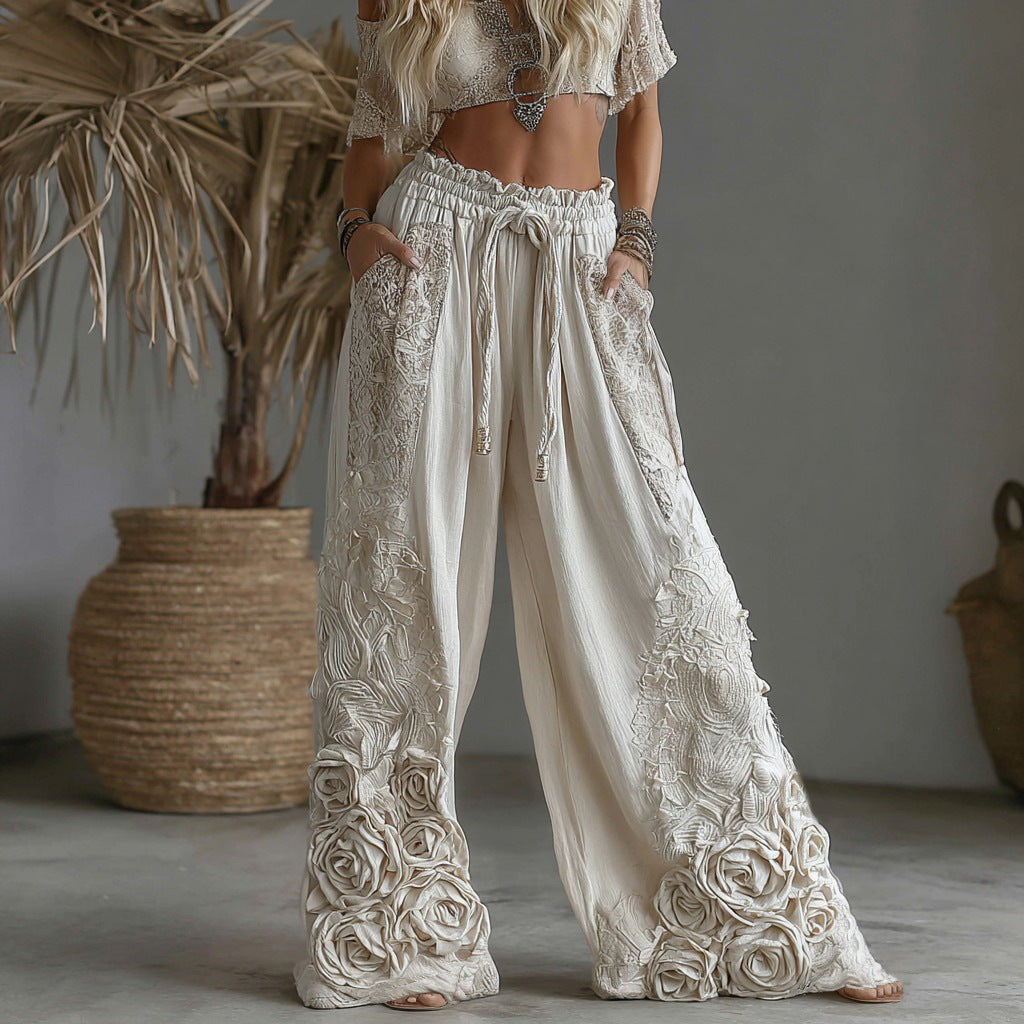 Straight Leg Floral Print Trousers
