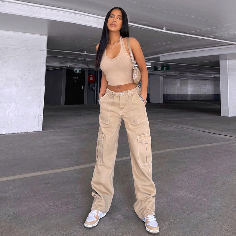 Straight Leg High Waist Denim Pants