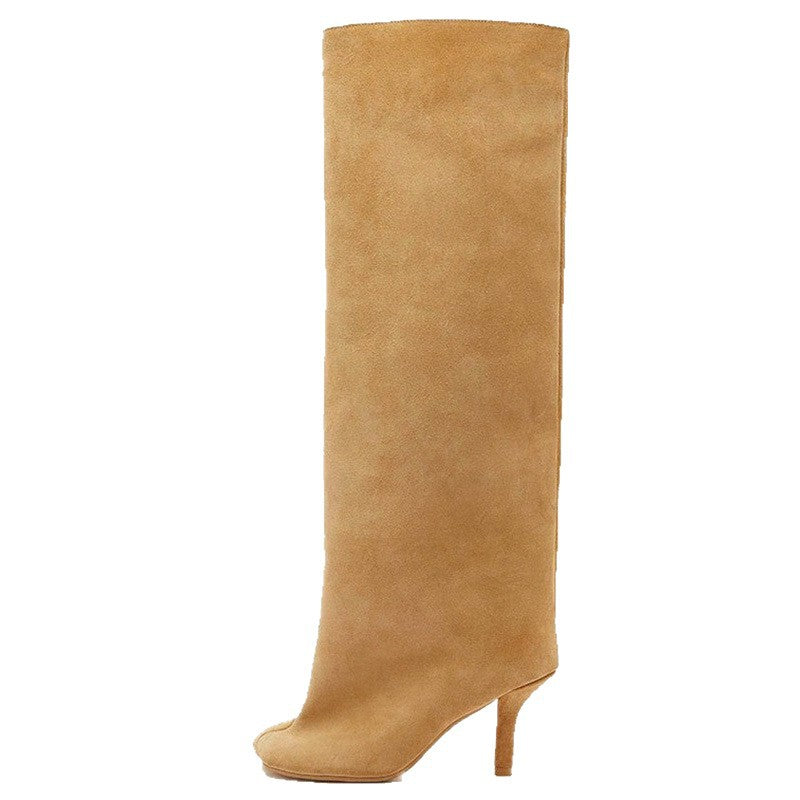 Straight Round-Toe High Shaft Women's Suede Boots