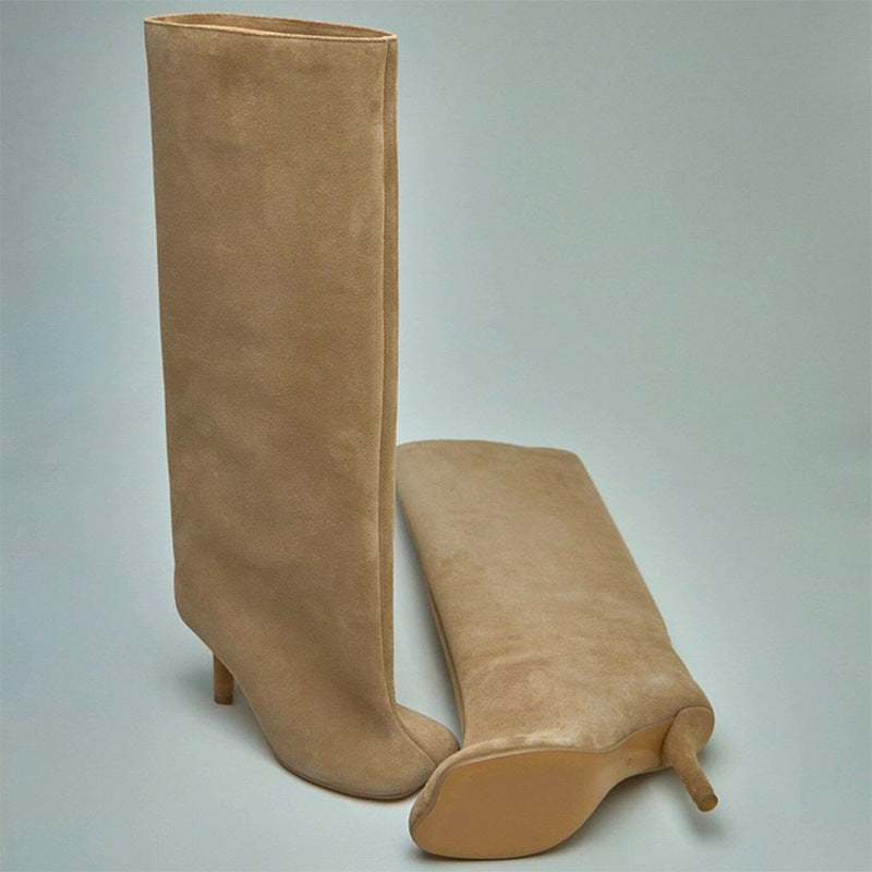 Straight Round-Toe High Shaft Women's Suede Boots