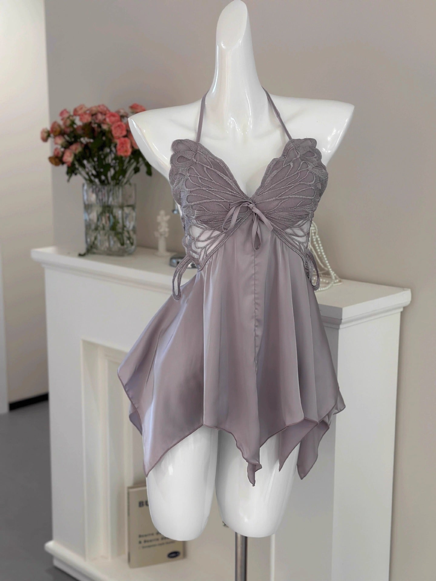 Strap ice silk nightgown