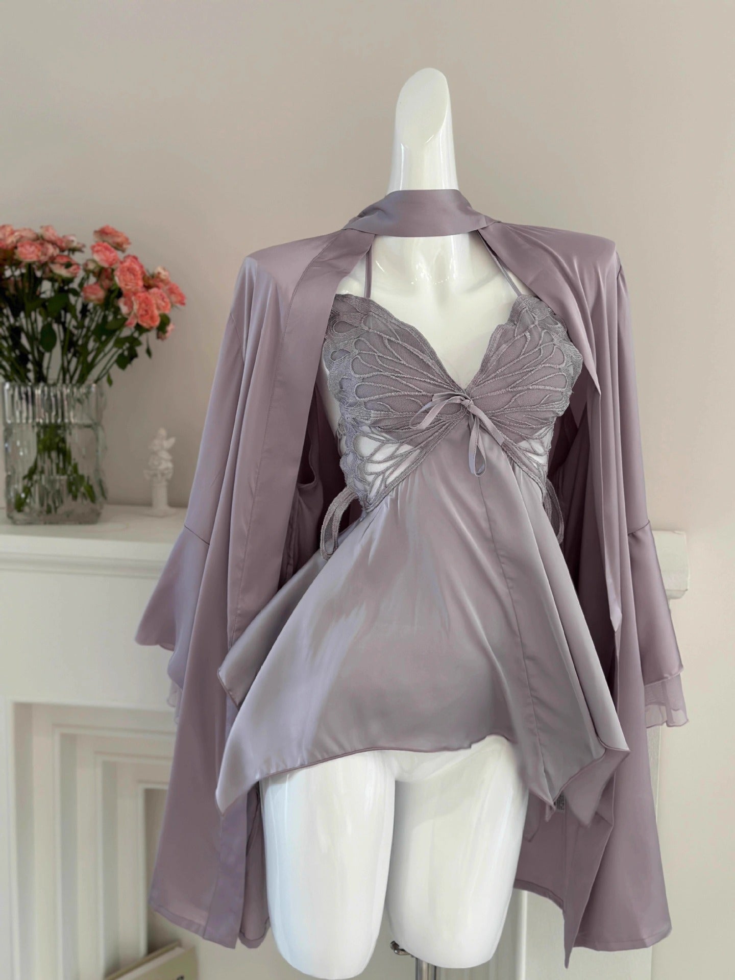 Strap ice silk nightgown