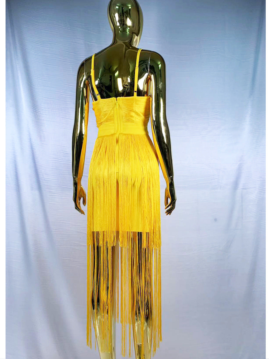 Strap Tassel Backless High Waist Long Dress