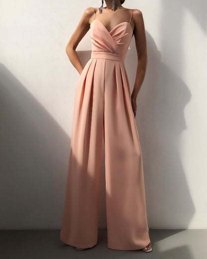 Strap-waist straight-cut one-piece pants