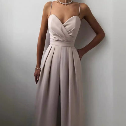 Strap-waist straight-cut one-piece pants