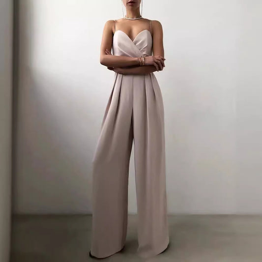 Strap-waist straight-cut one-piece pants